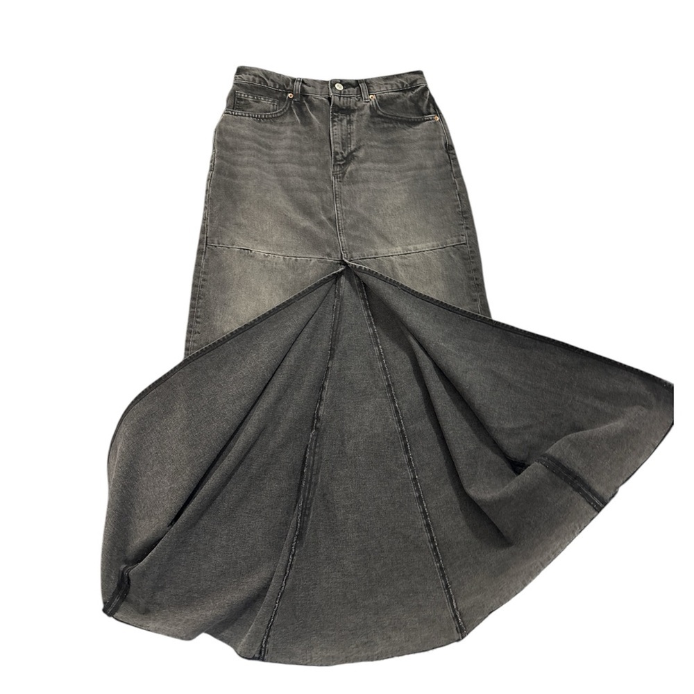 Reformation Tazz‎ Maxi Denim Skirt In Faded Black Color With Split Front Size 28 - Picture 8 of 11